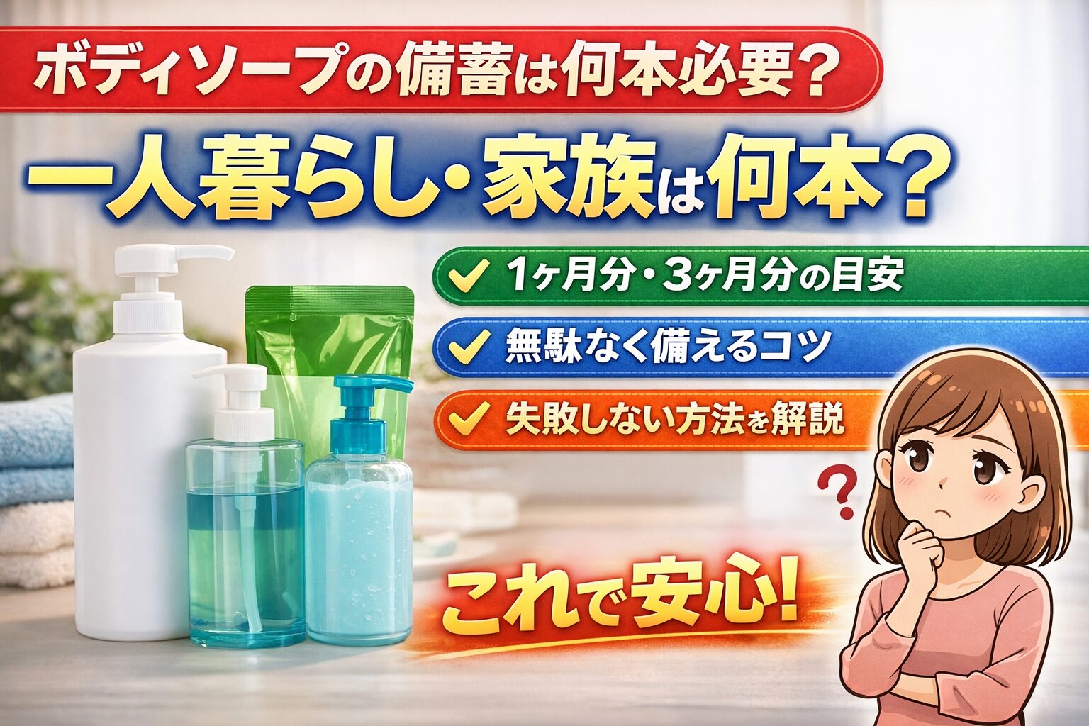 ボディソープの備蓄は何本必要？一人暮らしや家族別の目安と無理なく続ける方法