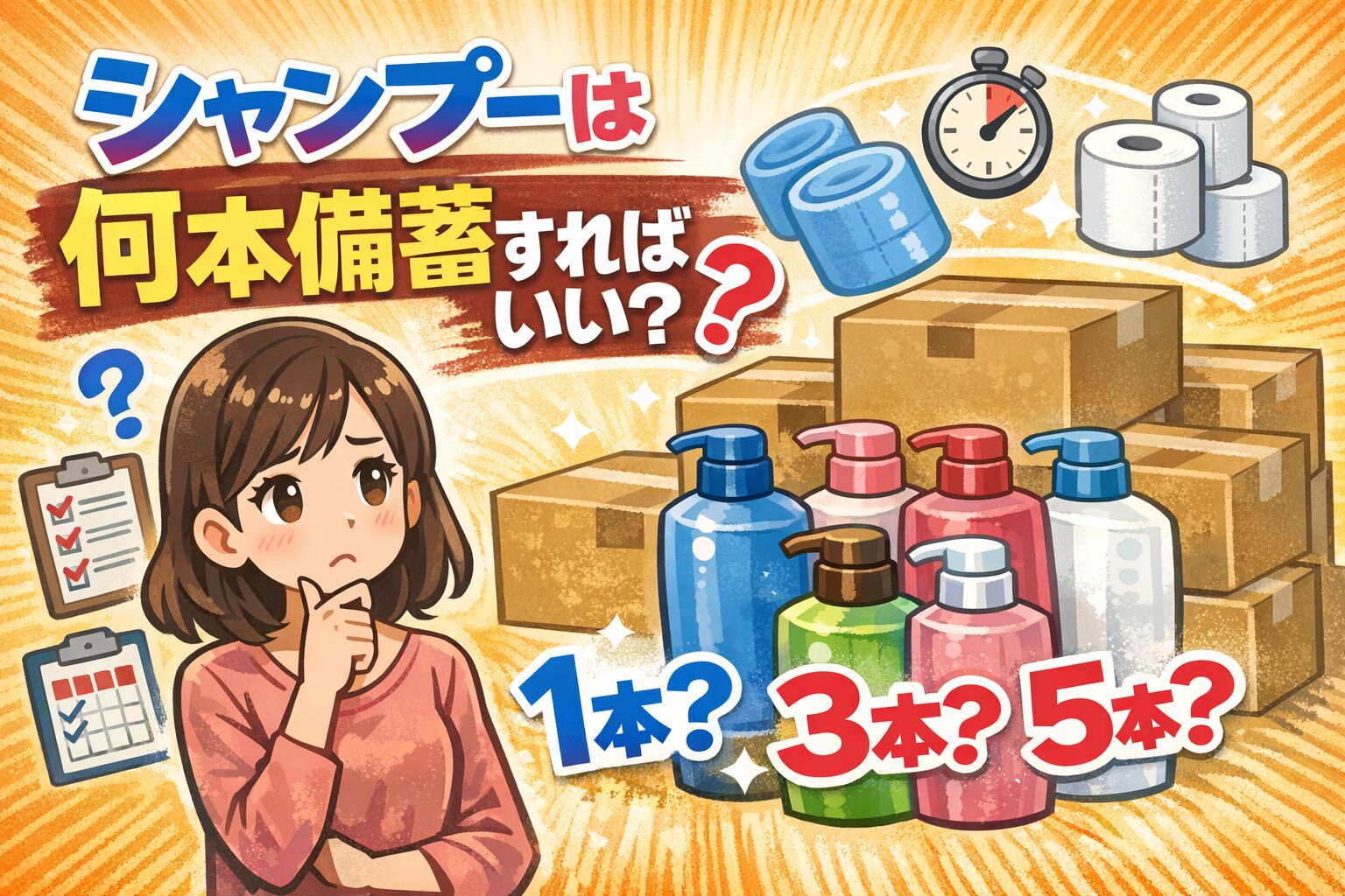 シャンプーは何本備蓄すればいい？目安は2週間〜1ヶ月分【家族別に解説】