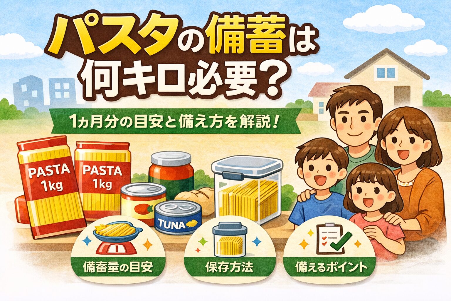 パスタの備蓄は何キロ必要？1人分・家族分の目安や保存方法を解説！