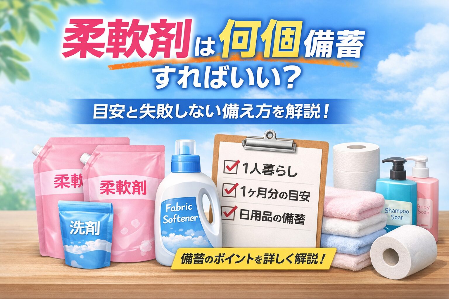 柔軟剤は何個備蓄すれば安心？1人〜家族別の目安と1ヶ月分の計算方法をわかりやすく解説