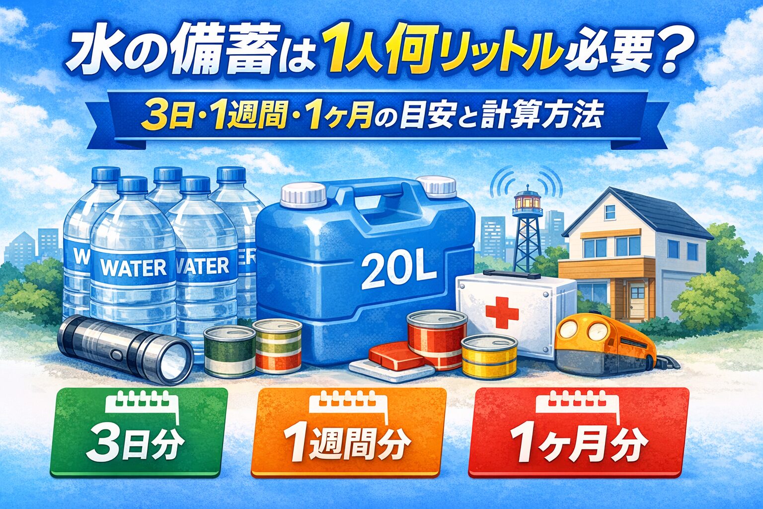 水の備蓄は1人何リットル必要？3日・1週間・1ヶ月の目安と計算方法を解説