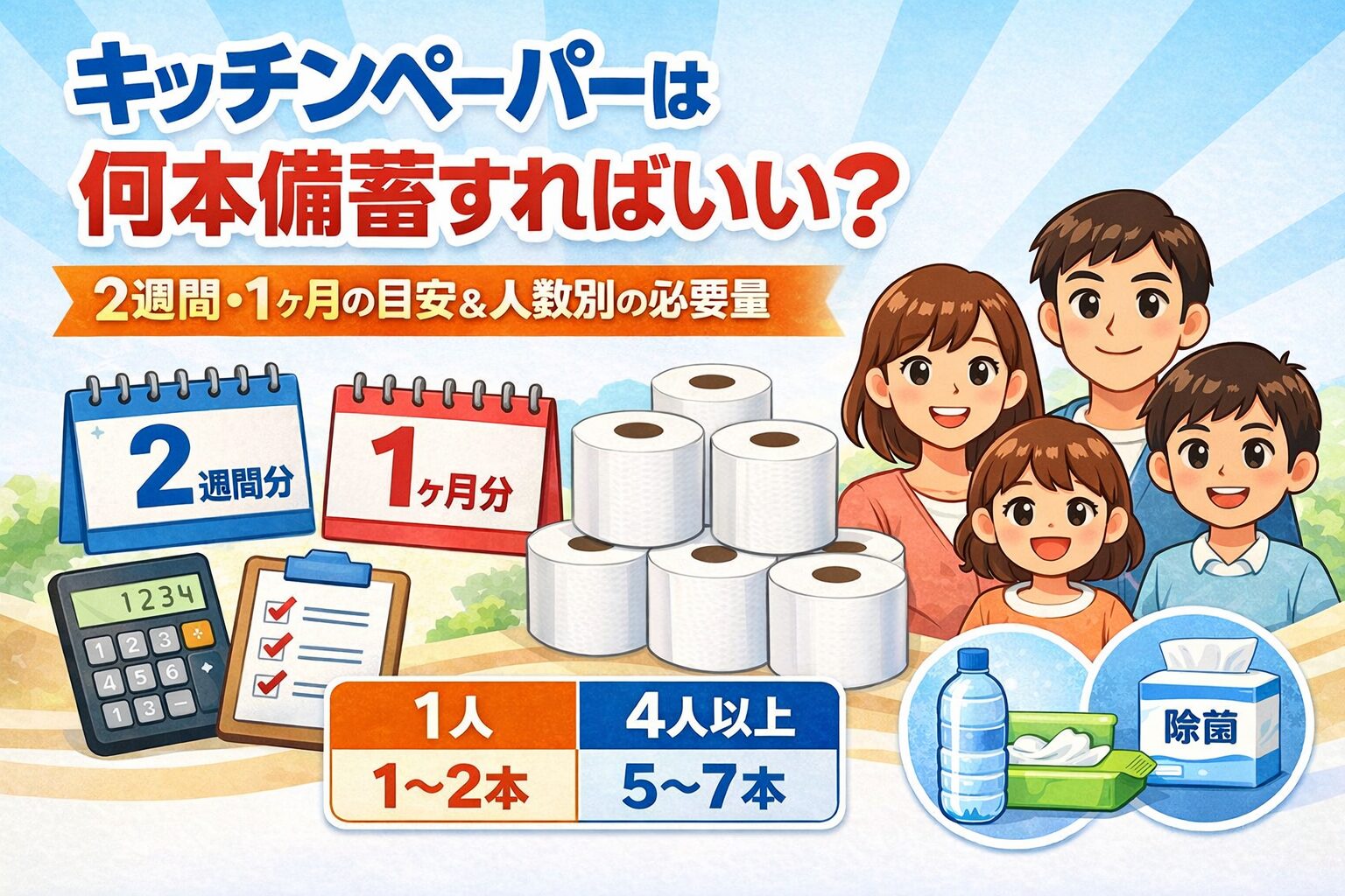 キッチンペーパーは何本備蓄すればいい？2週間・1ヶ月の目安と人数別の必要量を解説
