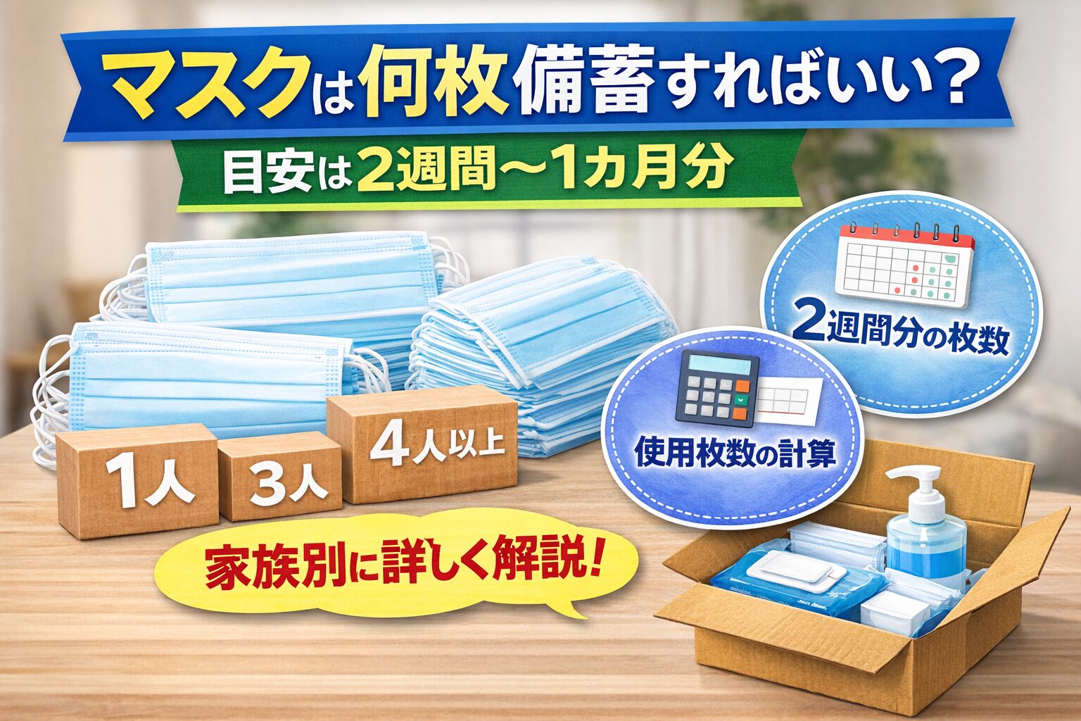 マスクは何枚備蓄すればいい？目安は2週間〜1ヶ月分【家族別に解説】