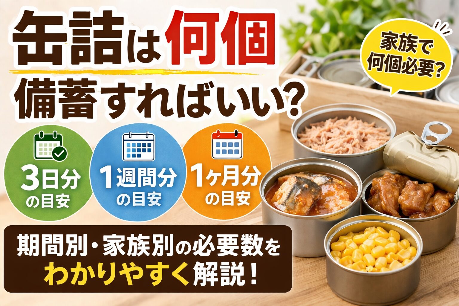 缶詰は何個備蓄すればいい？3日分・1週間・1ヶ月の目安と家族別の必要数を解説