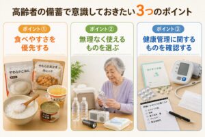 高齢者の備蓄で意識しておきたい3つのポイント