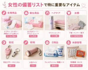 女性の備蓄リストで特に重要なアイテム