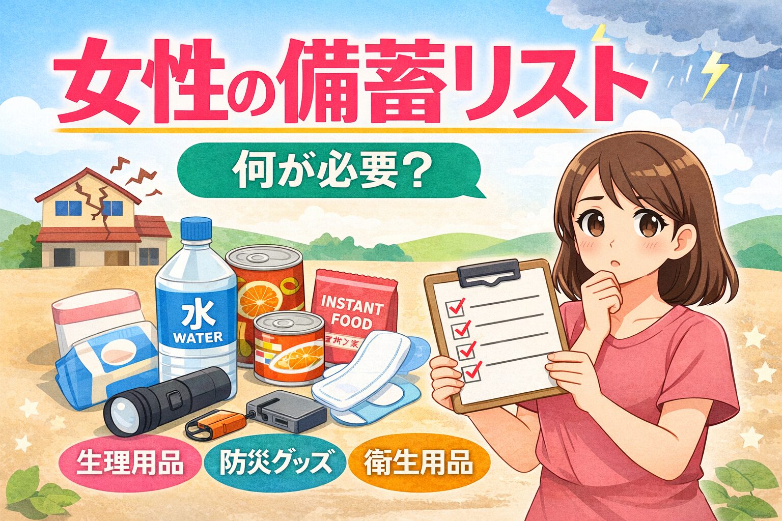 女性の備蓄リストは何が必要？最低限からあると安心なものまで解説！
